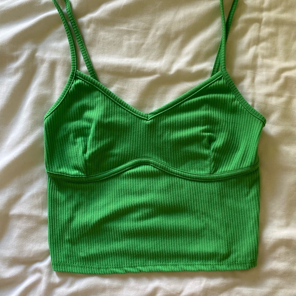 Vibrant Green Ribbed Crop Top